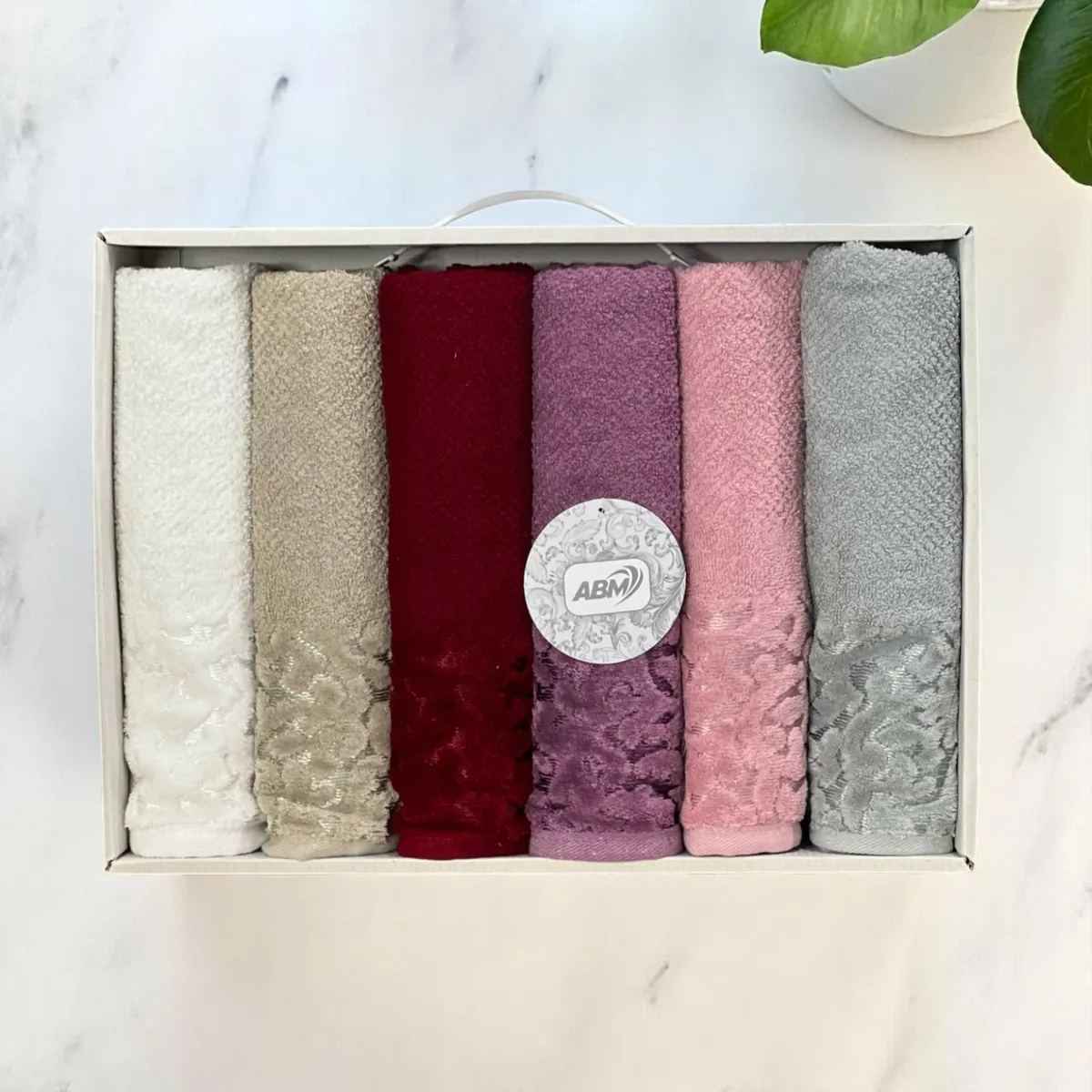 Coffret 6 serviettes visage ABM en velours 100% coton