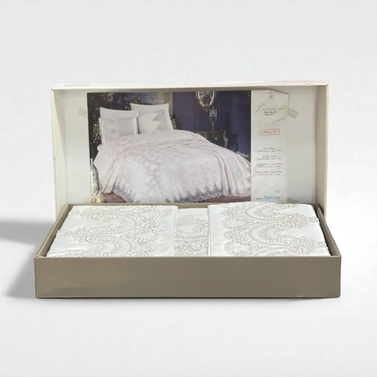 Parure de lit adanaz – 6 pièces – Coton satiné & dentelle