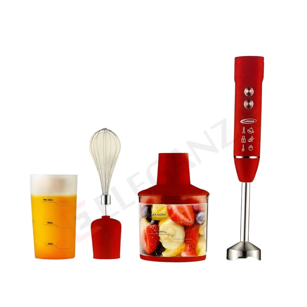 Mixeur Plongeant 4En1 Florence HK452  - 400 Watts - Rouge