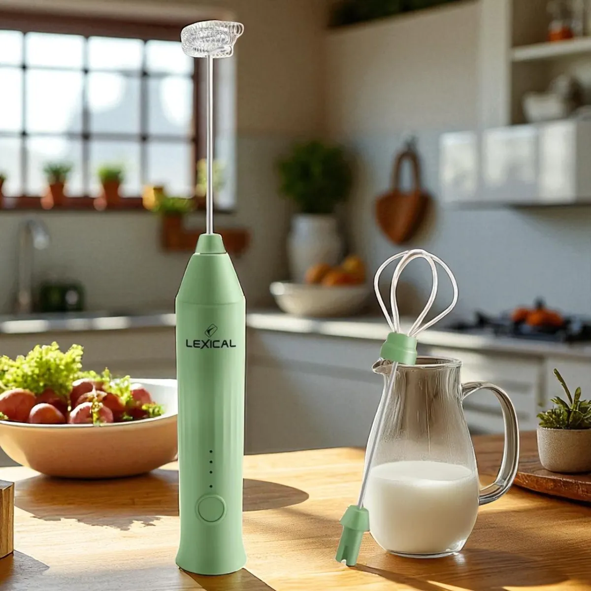 Fouet à café au lait multifonctionnel Batteur à main électrique Batteur à œufs LMS-0460 -Vert